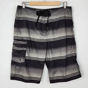 O'Neill Men's Board Casual Swim Hybrid Shorts Black Grey Stripes Size 32